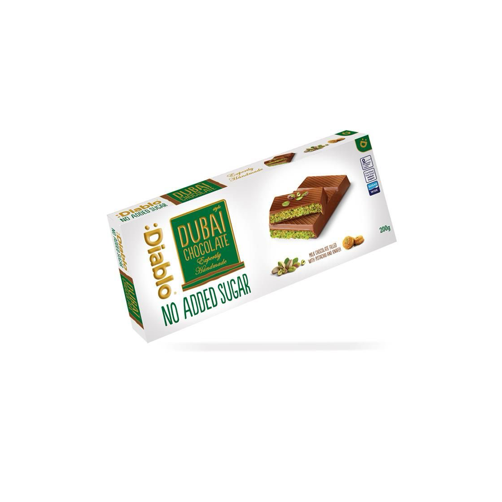 Diablo No Added Sugar Dubai Style Pistachio Chocolate Bar 200g