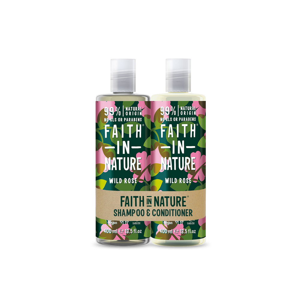 Faith In Nature Wild Rose Shampoo And Conditioner Duo Pack 2 x 400ml. 