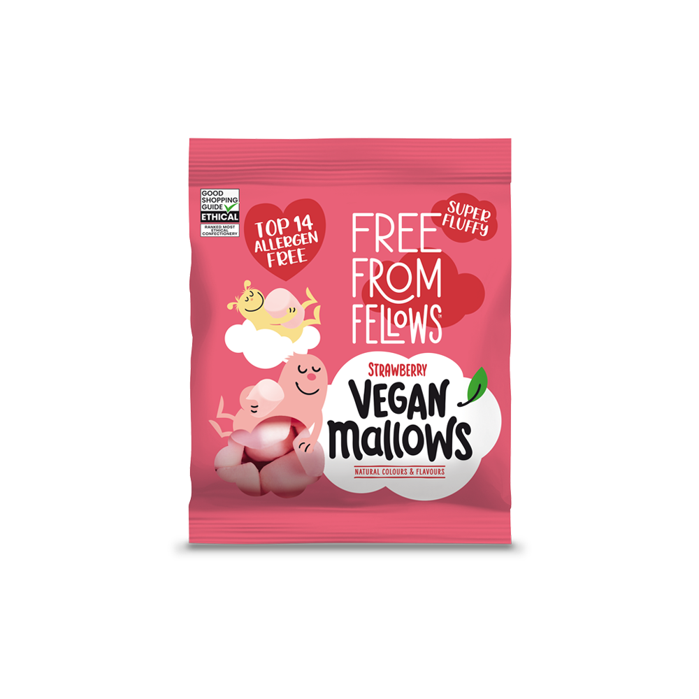 Free From Fellows Vegan Strawberry Mallows 105g Free From Fellows Vegan Strawberry Mallows 105g