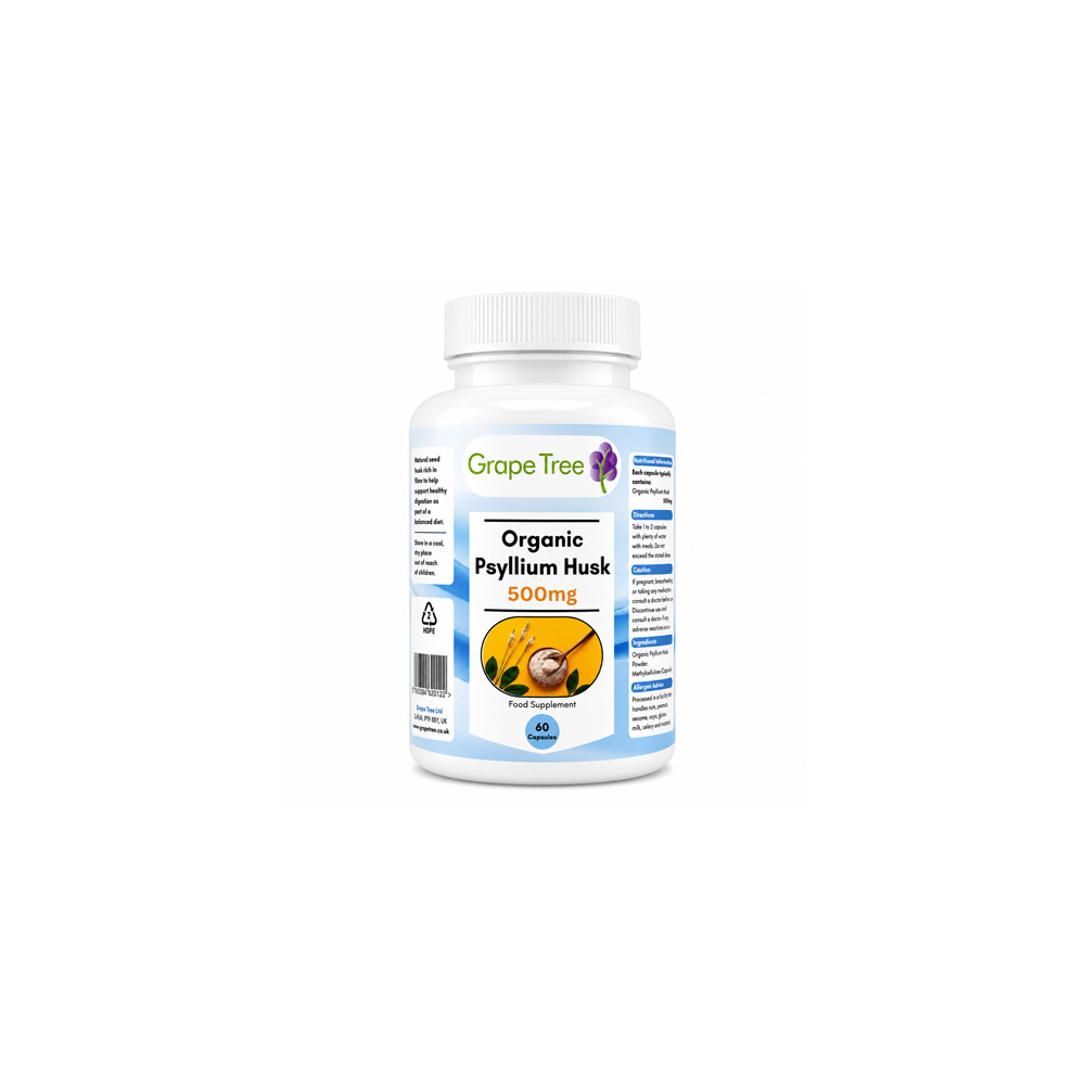 Grape Tree Organic Psyllium Husk 500mg 60 Capsules Grape Tree Organic Psyllium Husk 500mg 60 Capsules
