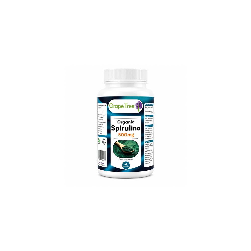 Grape Tree Organic Spirulina 500mg 60 Capsules