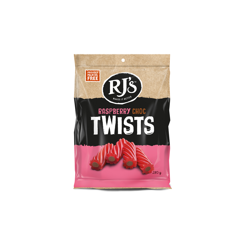 RJ’s Raspberry Licorice Chocolate Twists 280g