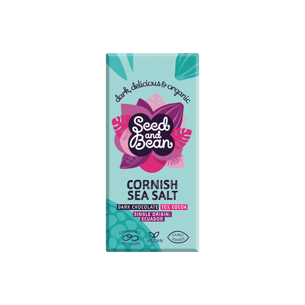 Seed And Bean Organic Extra Dark Cornish Sea Salt Chocolate 75g Seed And Bean Organic Extra Dark Cornish Sea Salt Chocolate 75g