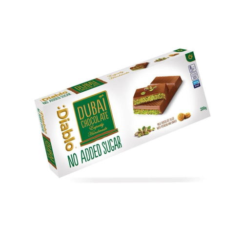 Diablo No Added Sugar Dubai Style Pistachio Chocolate Bar 200g