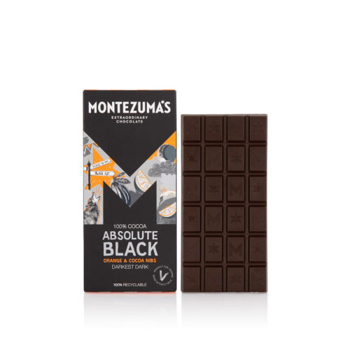Montezuma’s Absolute Black With Orange And Cocoa Nibs Bar 90g