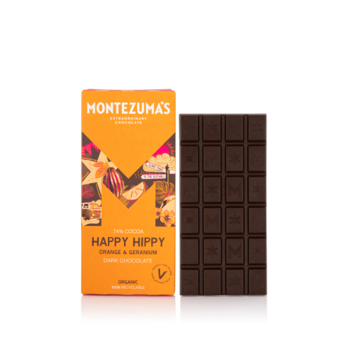 Montezuma’s Happy Hippy Dark 74% Orange and Geranium Chocolate Bar 90g