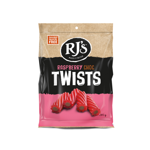 RJ’s Raspberry Licorice Chocolate Twists 280g