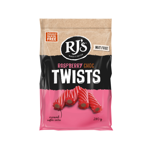 RJ’s Raspberry Licorice Chocolate Twists 280g
