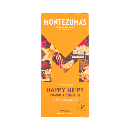 Montezuma’s Happy Hippy Dark 74% Orange and Geranium Chocolate Bar 90g
