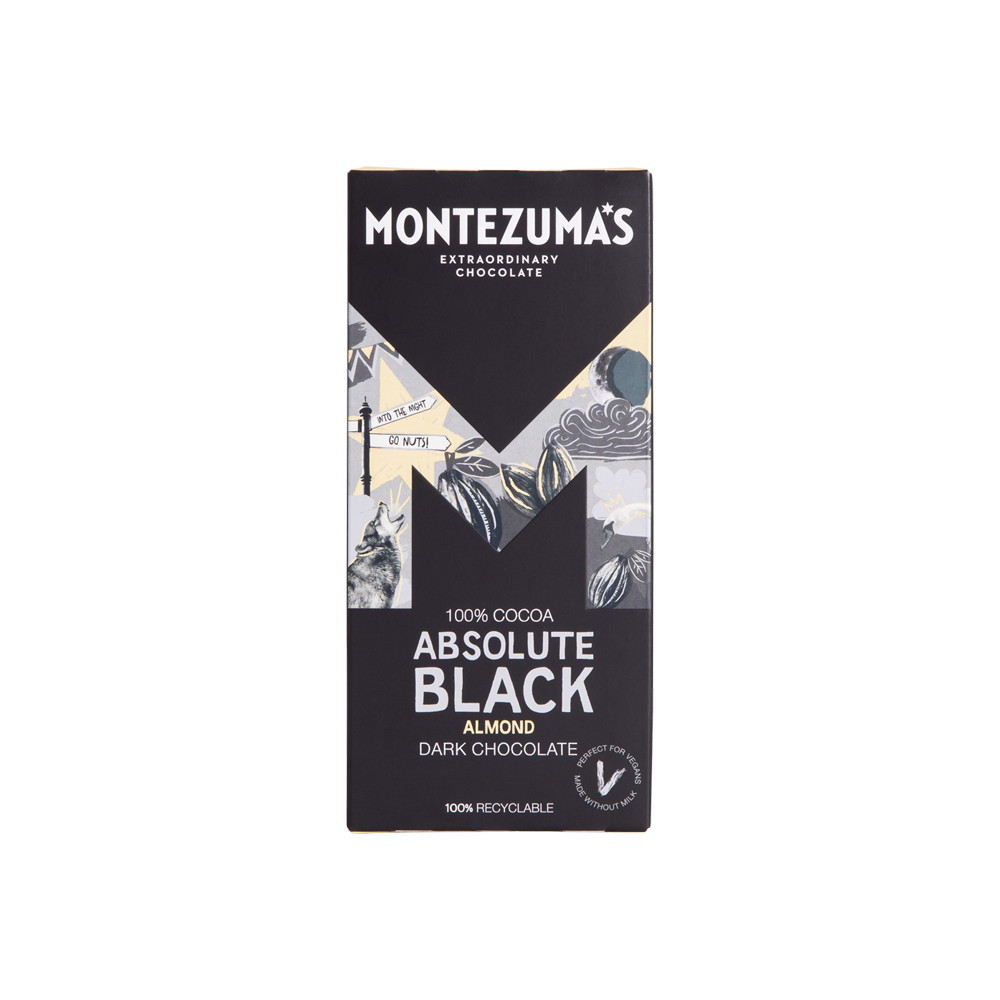Montezuma’s Absolute Black With Almonds 100 Cocoa Bar 90g Grape Tree