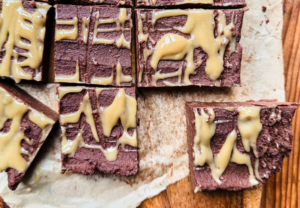 Protein Chickpea And Walnut Chocolate Squares With Tahini Swirl