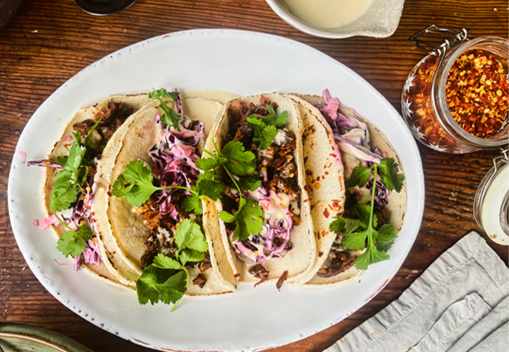 Walnut 'Meat' Tacos With Lime Slaw And Tahini Drizzle Walnut 'Meat' Tacos With Lime Slaw And Tahini Drizzle