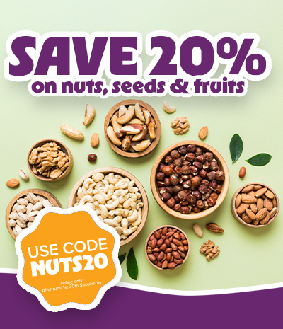 20% off nuts, seeds & fruits