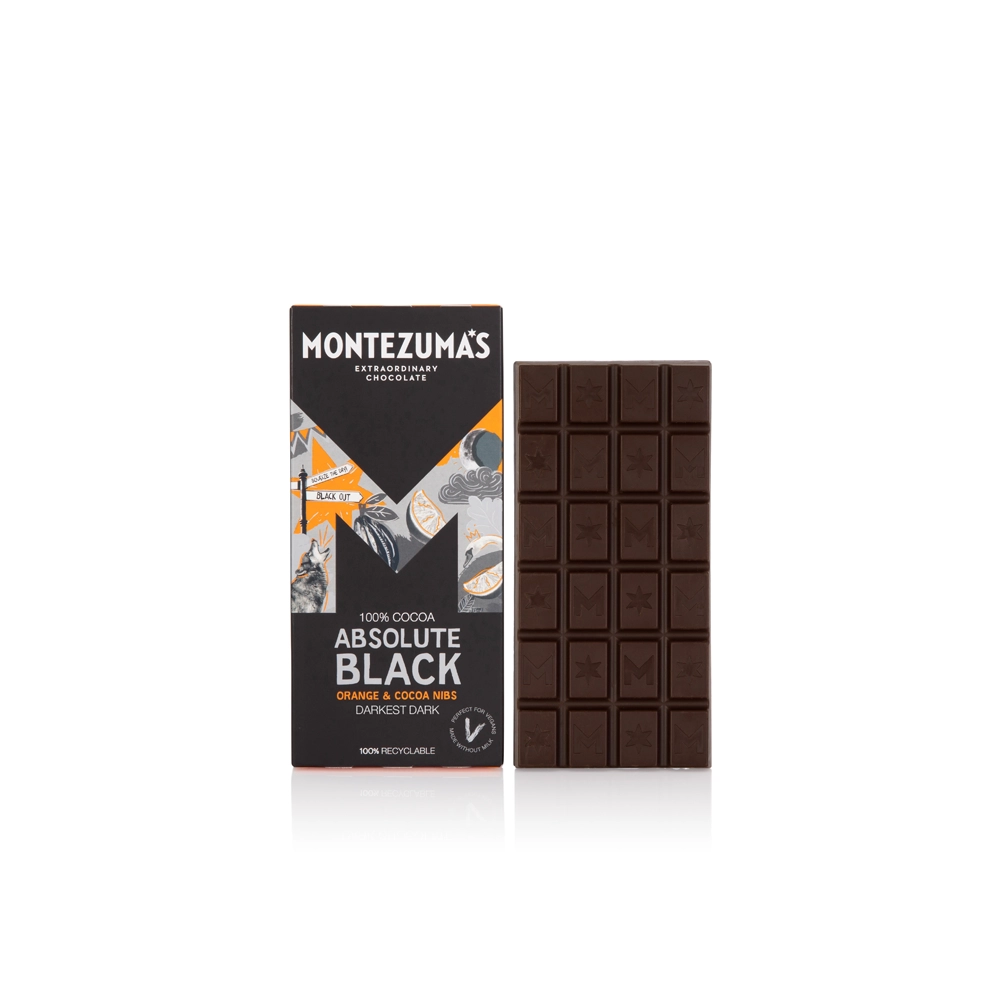 Montezuma’s Absolute Black With Orange And Cocoa Nibs Bar 90g Montezuma’s Absolute Black With Orange And Cocoa Nibs Bar 90g
