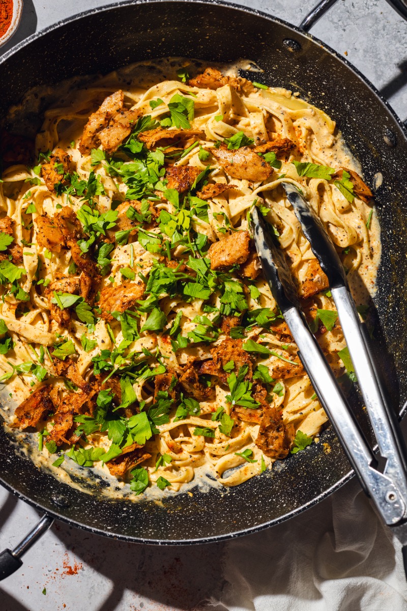 Close up of spiced cajun pasta