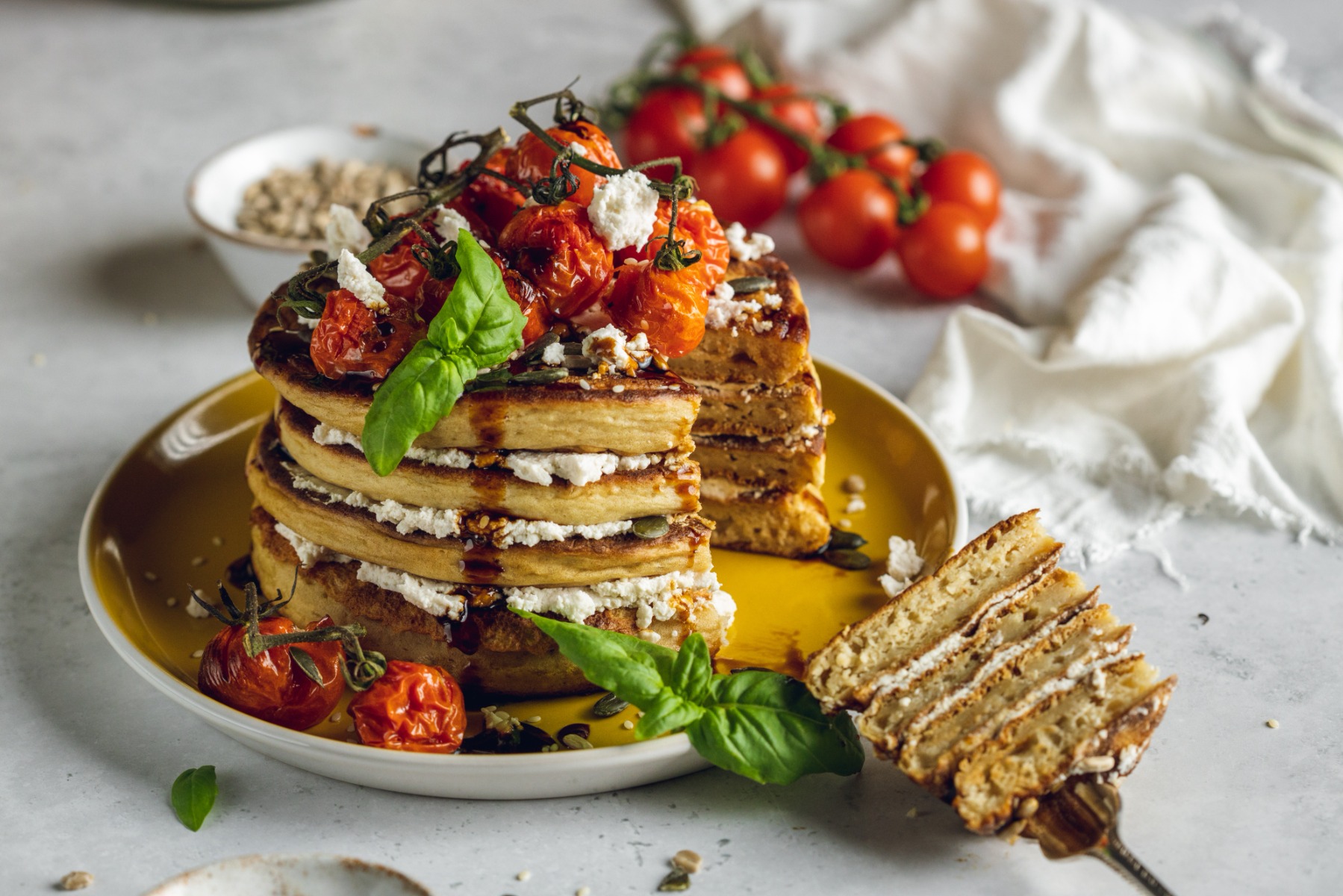 Savoury Ricotta Almond Pancakes