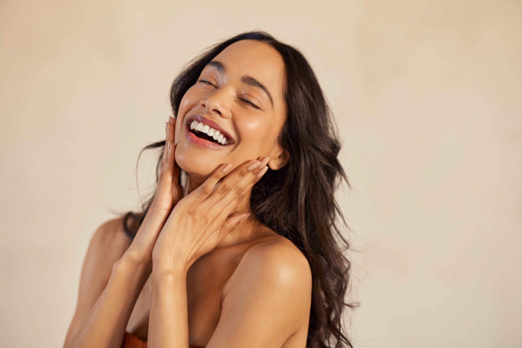 Woman with clear glowing skin