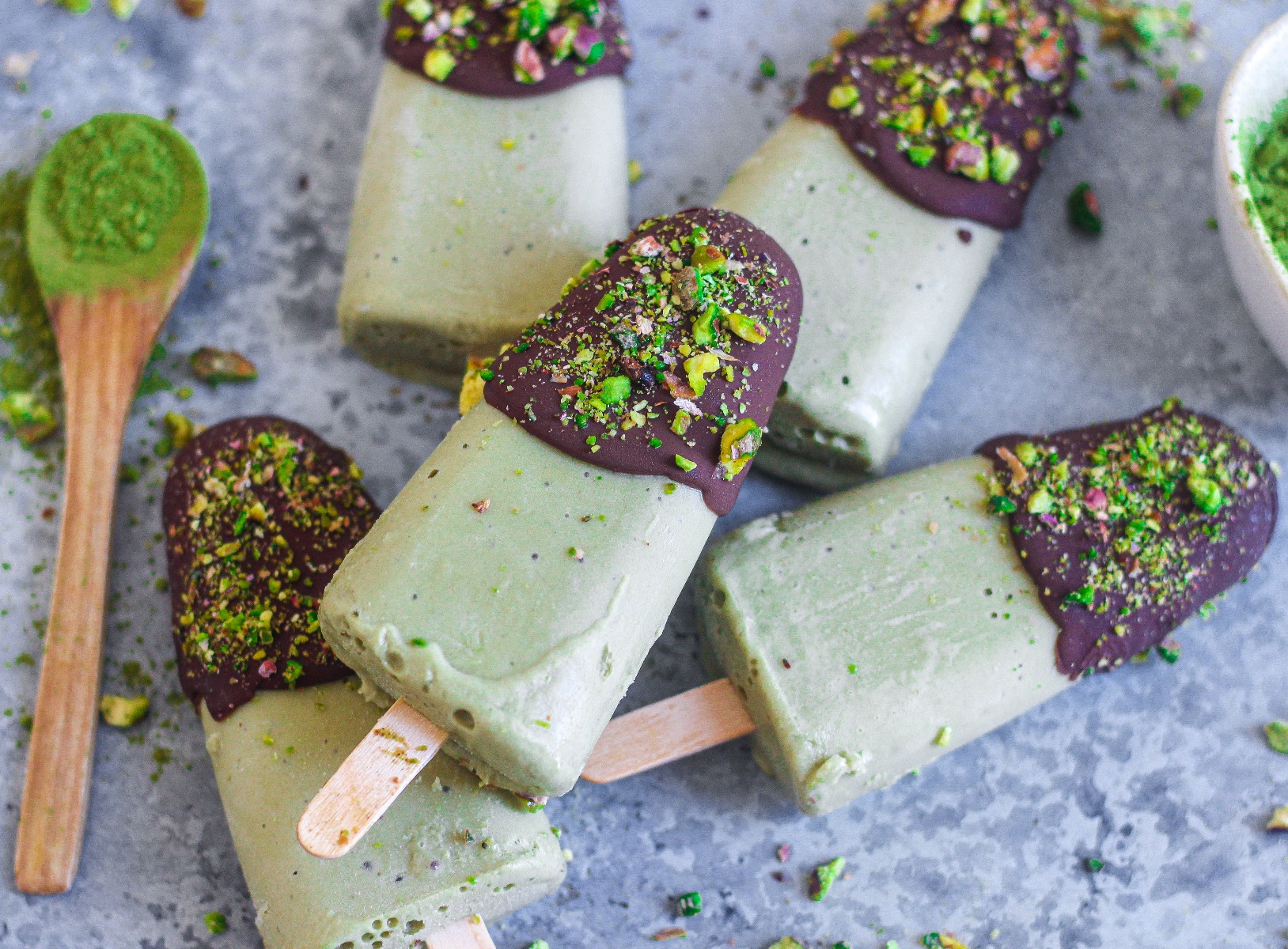 Chocolate Dipped Matcha Coconut Milk Ice Lollies