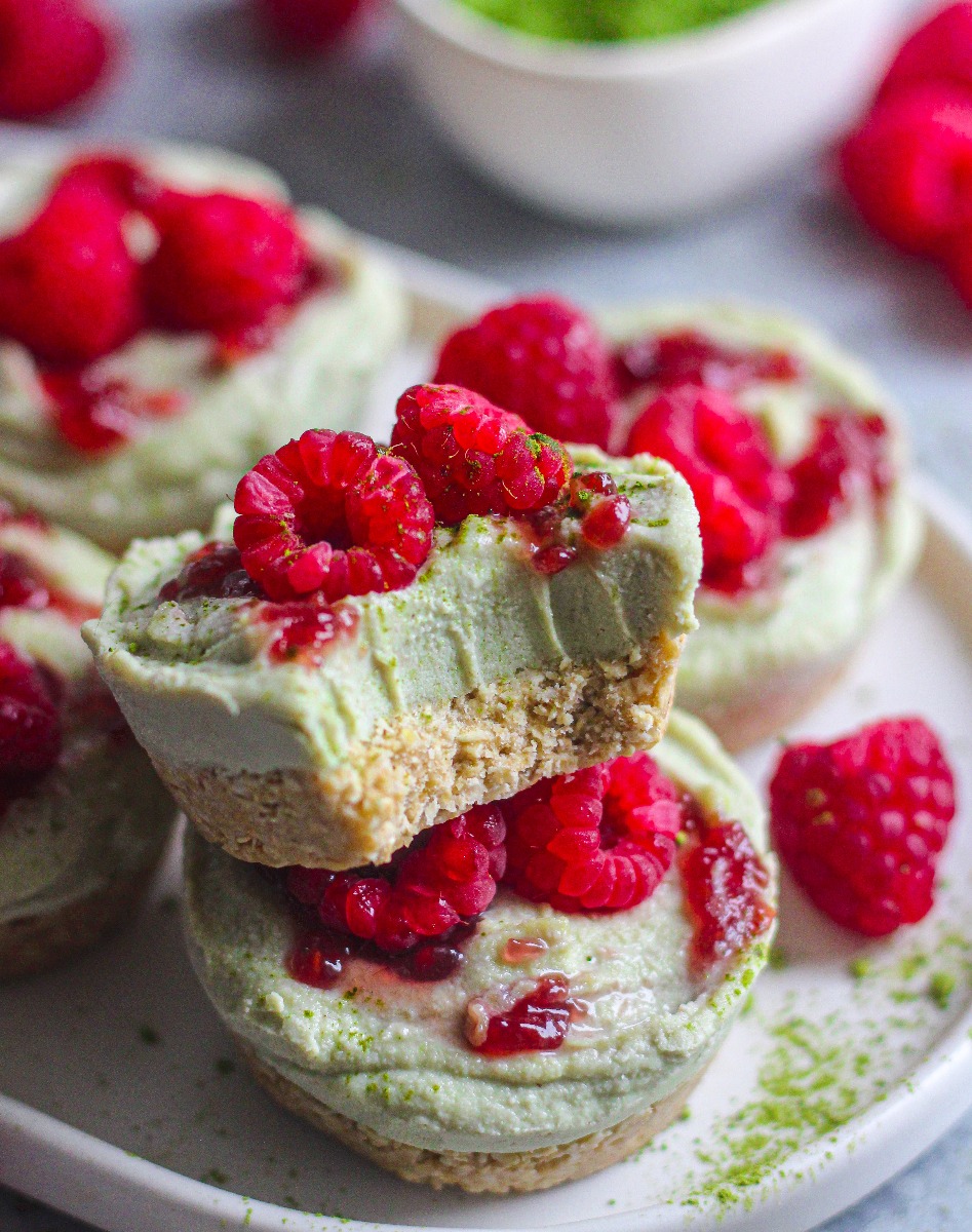 Mini Matcha & Raspberry Cheesecake Bites